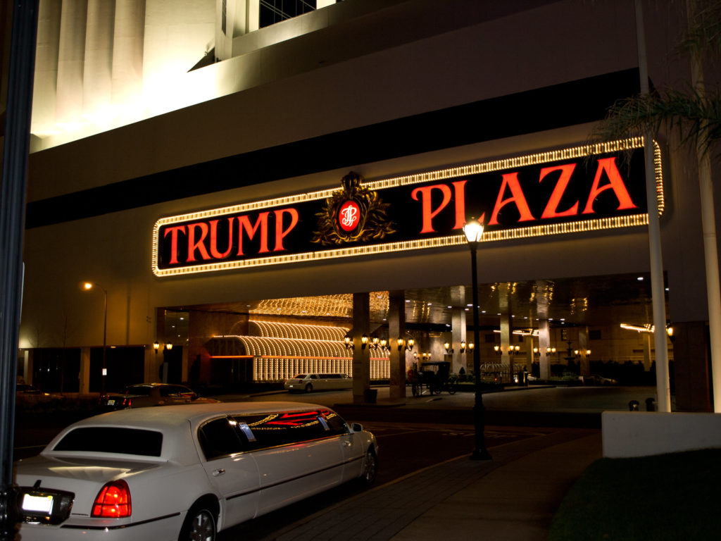 Trump Plaza entrance at night