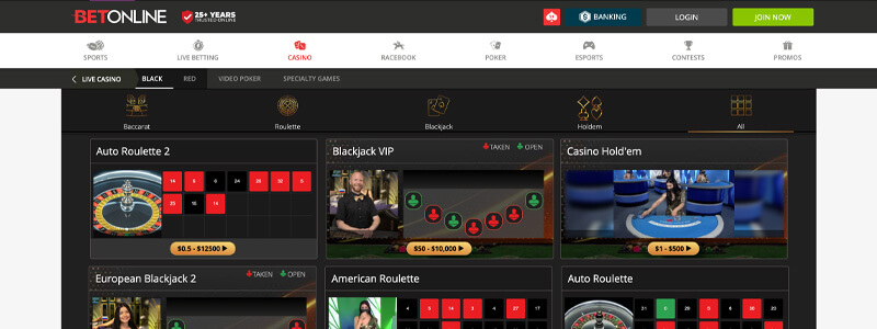 BetOnline Best Live Dealer Casino Games Screenshot