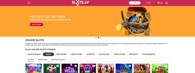 Slots.LV Real Money Slots Page Screenshot