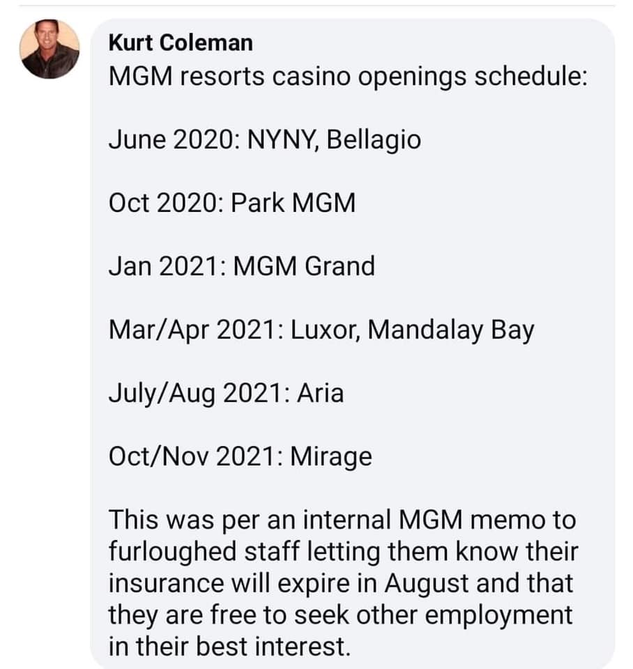 Alleged MGM Resorts “Opening Schedule” Making Rounds of Social Media 2 A screenshot of a cell phone Description automatically generated