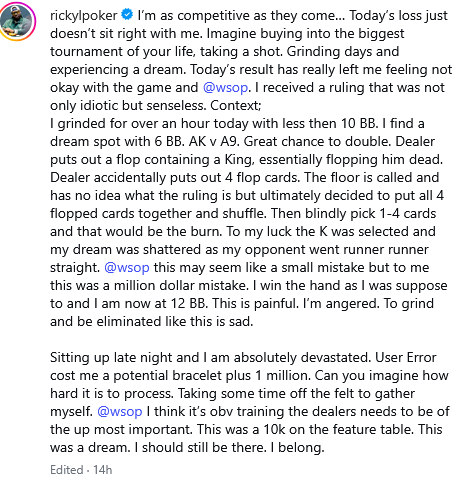 2026 WSOP: Ricky Landais Eliminated From $10K GGMillion$ High Roller Because of Misdeal 2 Screenshot 2026 06 04 at 17 27 08 Instagram